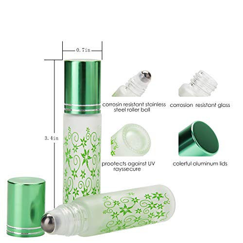 Essential Oil Flower Printing Roller Bottle - 10Ml Glass Bottles with Stainless Steel Roller Balls, Rainbow color Set (pack of 18) Including Extra 2 Roller Balls,2 Droppers,2 Funnels,1 opener by MUB - Thumbnail 2