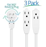Maximm Cable 6-Inch (0.5 Foot) 360° Rotating Flat Plug Extension Cord/Wire, 1/2 Ft Multi 3 Outlet Extension Wire, 3 Prong Grounded Wire - White - 3 Pack, UL Listed