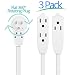 Maximm Cable 6-Inch (0.5 Foot) 360&deg; Rotating Flat Plug Extension Cord/Wire, 1/2 Ft Multi 3 Outlet Extension Wire, 3 Prong Grounded Wire - White - 3 Pack, UL Listed