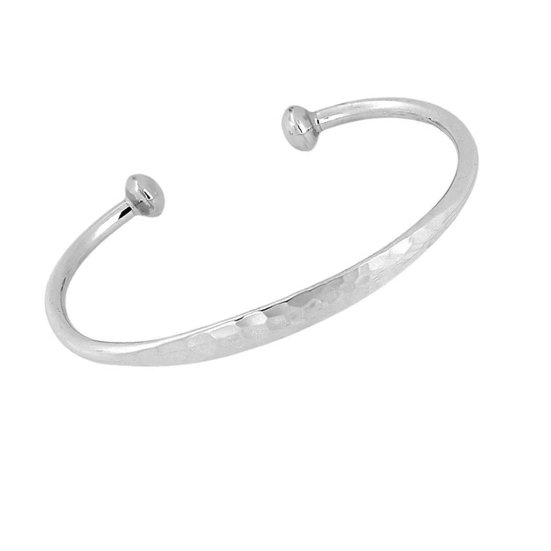 Treasure Bay 925 Sterling Silver Hammered Bangle Bracelet Torque Style for Men and women