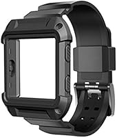 Dreaman Rugged Protective Case With Silicone Wrist Strap Bands for Fitbit Blaze Watch (Black)