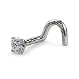 FreshTrends® 14K White Gold SI1-SI2 G-H Diamond Nose Ring | USA Made | Gold Nose Stud - 20 Gauge Genuine Diamond Nose Stud for Women | White Gold Nose Ring & Real Diamond Nose Ring | Small Diamond Stud Nose Ring