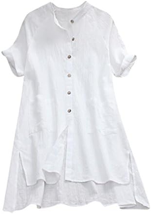 Cotton Linen Shirts for Women, Ladies Asymmetrical Loose Long Sleeve Blouse Top T-Shirt