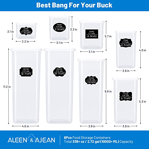 Airtight Food Storage Containers Set with Lids[8 Pack] for Kitchen & Pantry Organization, Canisters for Cereal Flour Sugar Dry Food BPA Free Plastic Stackable, Include Labels Marker Spoon