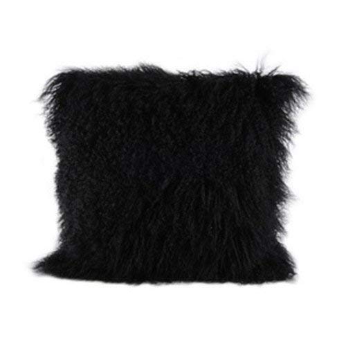 Photo 1 of Black Mongolian Lamb Fur Pillow Cover Luxurious Sheep Skin Cushion Cover Soft Plush Curly Pillow Case Home Decorative Square Throw Pillow cover Plain Wool Pillow Protector 16 X 16 Inch Bedroom