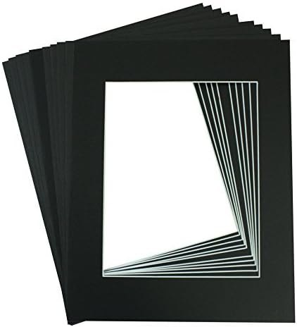 Mat Board Center, 11x14 White Core Black Colors Picture Mats for 8x10 Photos (Pack of 10)