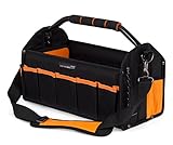 Internet's Best Open Top Electricians Tool Bag - Stiff Frame Tote Tool Box - 16 Pocket Utility Tool Bin - 17 Inch