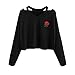 YANG-YI HOT Fashion Womens Long Sleeve Sweatshirt Rose Print Causal Tops Blouse (M, Black)