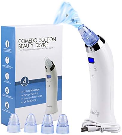 Blackhead Remover Pore Vacuum Cleaner, Wolady Professional Facial Acne Comedone Vacuum Extractor with 5 Adjustable Suction Power, 4 Replacement Probes, USB Rechargeable, LED Display for Men, Women