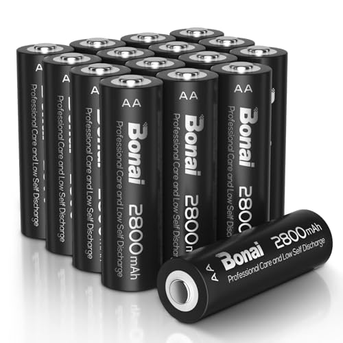 BONAI AA Rechargeable Batteries, High Capacity 2800mAh 1.2V 1200 Cycles AA Rechargeable NI-MH Batteries, Pre-Charged for Home Equipment (16 Pieces)