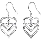S925 Sterling Silver Heart Drop Dangle Studs Filigree Earrings Jewelry Birthday Gifts for Women Girlfriend