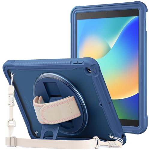 ProCase Rugged Case for iPad 9th/8th/7th Generation 10.2 inch 2021/2020/2019 Case, Heavy Duty Shockproof Rugged Cover with Hand Strap 360 Degree Rotatable Kickstand Protective -Navy