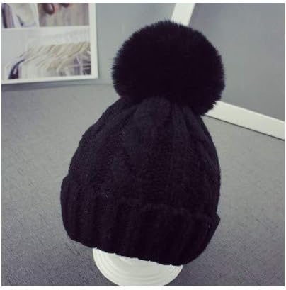 mlpnko Parent-child hat plush ball sweater cap boys and girls wild twist wool knit hat black adult