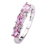Psiroy Women's 925 Sterling Silver 1.5cttw Created Pink Topaz Filled 3 Stone Ring