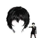 Akira Kurusu Ren Amamiya Joker Cosplay wig Xcoser Persona 5 Black Short Curly Hair for Men
