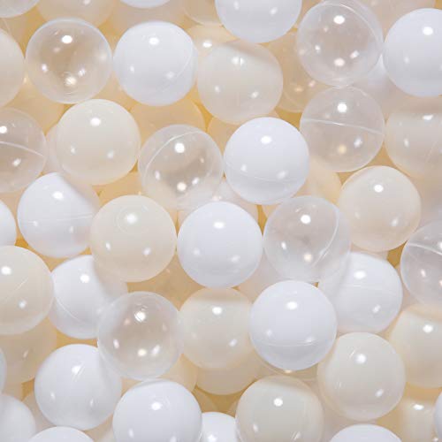 gogoso ball pit balls 100 - bolas de plástico suave para bebés con bolsa de almacenamiento para 1 2 3 años, 3 colores  blanco beige transparente