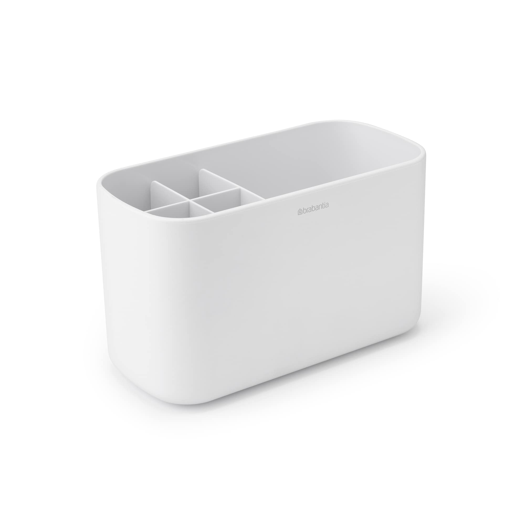 Brabantia ReNew Bathroom Caddy (White) - Compartments for Toothbrushes, Toothpaste, Soap etc - Nonslip Base and Drainage Holes