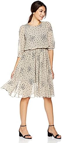 Signature Society Women's Round Neck Short Sleeve Dress Beige