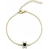 14K Gold Plated Star Of David Women Bracelet Onyx Style Stone – Jewish Symbol Pendant from Israel – Elegant Hebrew With Cubic Zirconia Dainty Religious Jewish Jewelry Gift