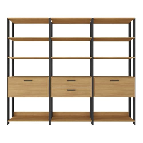 Multimóveis Estante de Escritório Modulada Texas MP6060 com 12 Prateleiras 2 Portas 2 Gavetas 219cm Preto/Madeirado