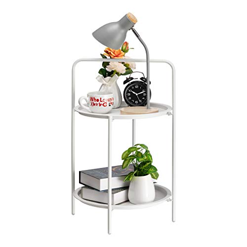 HollyHOME Small Round Metal Tray Table, 2Tier End Table, Accent Sofa