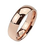 TIR-0008 Solid Titanium Rose Gold IP 6mm Wide Classic Band Ring; Comes With Free Gift Box