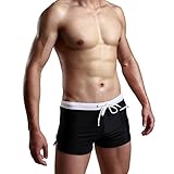 MASS21 Men's Swimming Boxer Shorts Solid Color Swimwear with Pocket & Drawstring