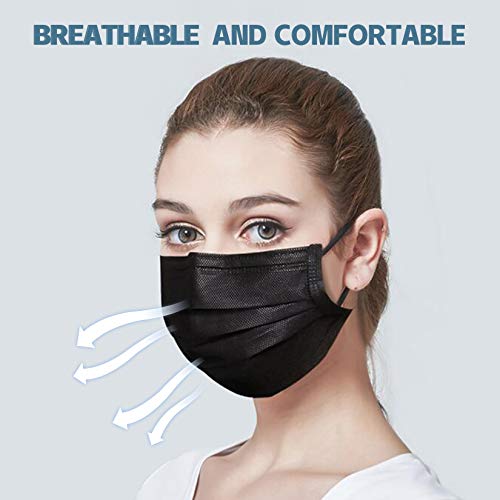 Msaaex Black Disposable Mask 4 Ply Disposable Face Masks, Mouth Cover with Adjustable Nose Wire