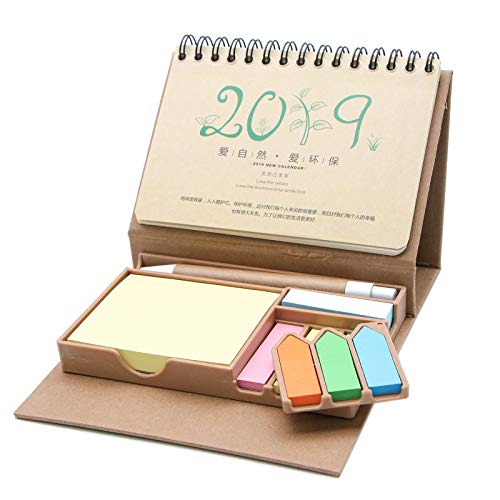 WSSROGY Colored Sticky Note Bundle Set & 2019 Calendar with Pen in Holder Office Supplies for Men Office Helper for Students or Teachers