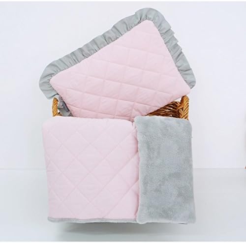 New 2pcs Pink & Grey Blanket Set/Cotton & Minky / 75x100cm / for cot, cot Bed, Crib & pram