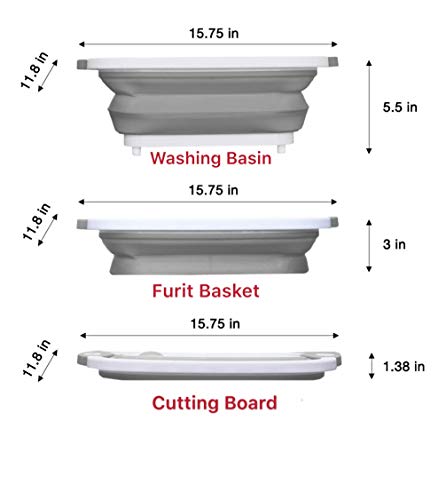 Collapsible Cutting Board with Dish Tub | Basket with Draining Plug | Collapsible Colander and Dish Sink Tub Storage Basket - 3 in 1 Multifunction Kitchen Kit