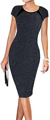 LunaJany Women's Casual Striped Print Wear to Work Office Career Sheath Dress