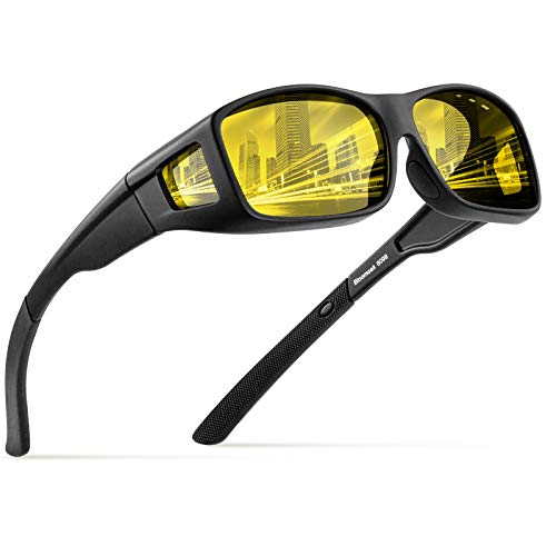 Nachtfahrbrille Fit über Brille für Männer, HD polarisierte Anti Blendung Nachtsichtbrille Wrap Around TR90 Rahmen für…