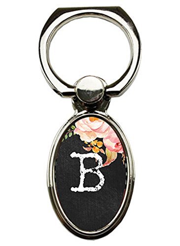 Floral chalkboard personalized cellphone ring, Universal phone grip holder, Smartphone, Cell phone stand, Letter"B"