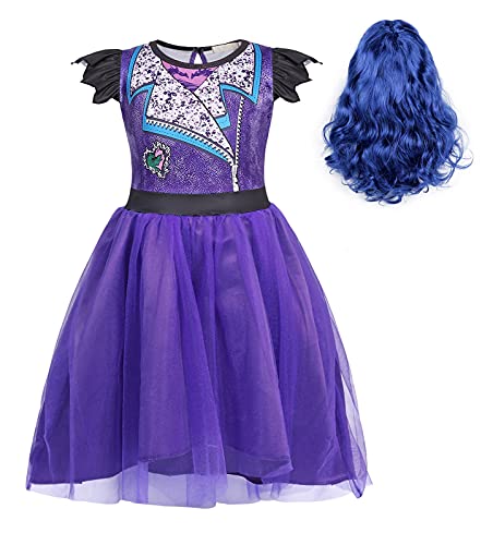 WonderBabe Girls Mal Costume Dragon Popular Musical Cosplay Princess Fancy Party Tulle Dress with Wig