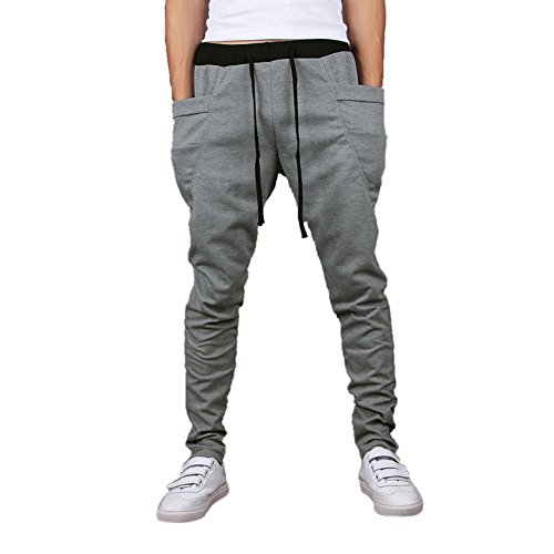 Casual hombre del basculador danza ropa de deporte holgado Pantalones Gris claro Talla M