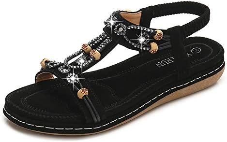 CARETOO Women Flat Sandals, T Strap Summer Thong Shoes, Flip Flop Casual Glitter Shoes