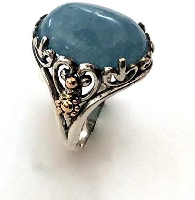 Aquamarine cocktail sterling silver ring Silver yellow gold Statement gemstone ring - Spring time R2165