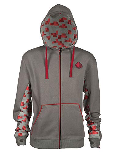 JINX Minecraft Men's Redstone Zip-Up Hoodie (Gray, XX-Large)