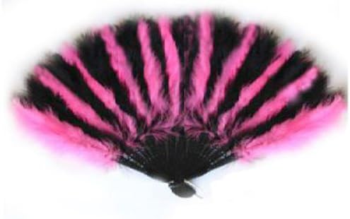SACASUSA TM Large Hot Pink and Black Feather Hand Fan for costume, dance