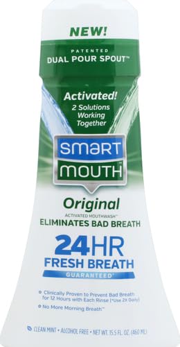 SmartMouth Original Activated Mouthwash for 24 Hour Fresh Breath, Dual-Solution Oral Rinse, 16 Ounce