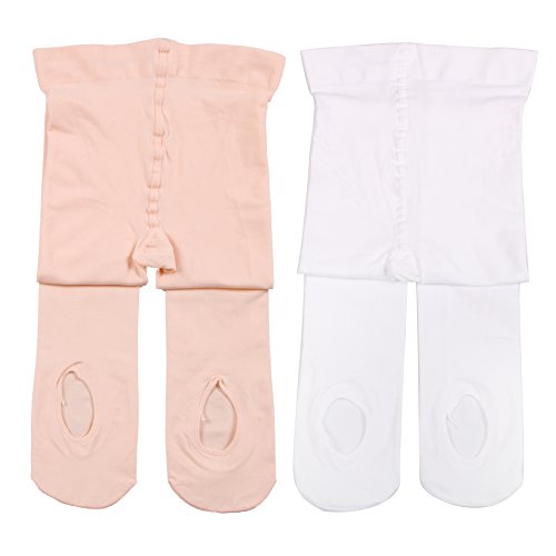 Girl's Ballet Dance Tights - Ultra-Soft Toddler Ballet Tights for Women (White Pink, 2 Pairs, XS)