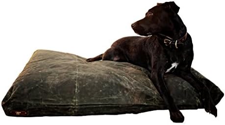Fireside Hound - Large, Tear &amp; Puncture Resistant Dog Bed, Repels Fleas, Ticks, Water &amp; Mud! A Pet Bed that's Easy to Clean! Indoor &amp; Outdoor use. Olive, Waxed cover with Wool &amp; Cedar filled Pillows