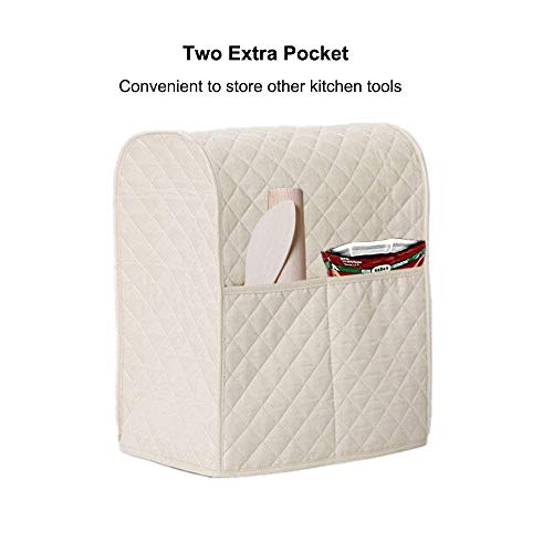 Giveme5 Kitchen Aid Mixer Cover, Leather Stand Mixer Cover Dust-Proof Cover Lattice Pattern Thicken Protector Cover Organizer Bag for Kitchen Mixer QT4.5 QT5 QT6 (Beige) - Thumbnail 4