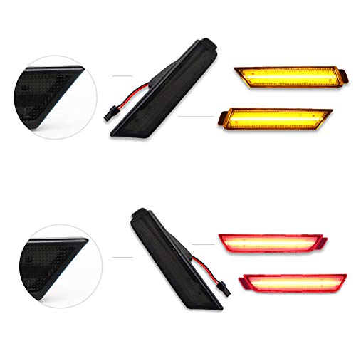 GTINTHEBOX Smoked Lens Front Rear Full Side Marker Lights for 2010-2015 Chevy Camaro (Front: Amber, Rear: Red)
