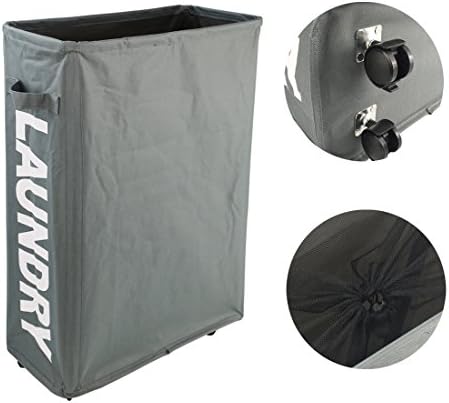 Slim Laundry Hamper with Stand Foldable Tall Thin Dirty Laundry Hamper Basket Home Corner Handy Waterproof Sorter and Organizer on Wheels 22"×7.3"×15.4" (Grey)
