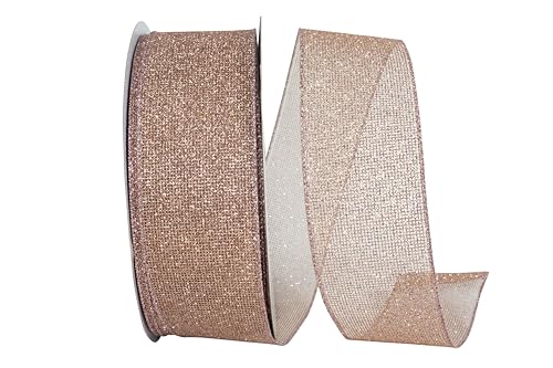 Reliant Ribbon Rose Micro Mesh Glitter Metallic Wired Edge, Rose Gold, 2-1/2 In…