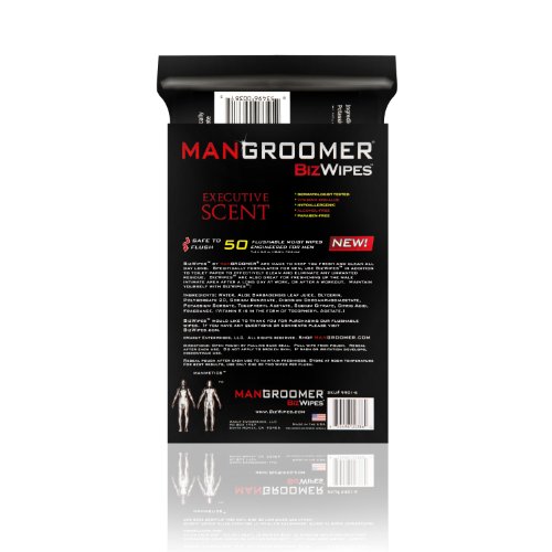 MANGROOMER Biz Wipes Flushable Moist Personal Wipes Engineered for Men, Executive Scent, 50 Wipes (Pack of 6)