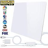 [2020 Newest] HDTV Antenna,Indoor Digital HDTV Antenna Amplified Support 4K 1080P VHF UHF & Older TV's Digital Antenna with Amplifier Signal Booster,17ft Coax Cable/USB Power Adapter (White)