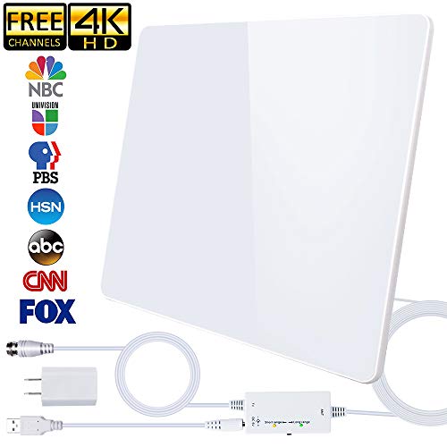 [2020 Newest] HDTV Antenna,Indoor Digital HDTV Antenna Amplified Support 4K 1080P VHF UHF & Older TV's Digital Antenna with Amplifier Signal Booster,17ft Coax Cable/USB Power Adapter (White)